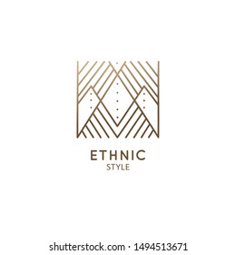 Abstract mountain logo. Vector geometric square badge. Sacred decorative symbol. Outline icon of abstract landscape - business emblem for design tattoo, alchemy, zen, ecology, religion concepts, yoga