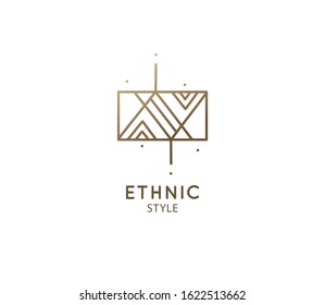 Abstract mountain logo. Vector geometric square badge. Sacred decorative symbol. Outline icon of abstract landscape - business emblem for design tattoo, alchemy, zen, ecology, religion concepts, yoga