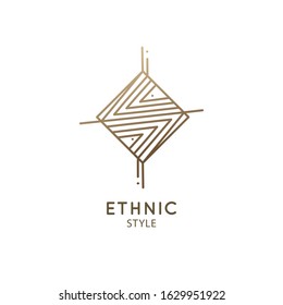Abstract mountain logo. Vector geometric square badge. Sacred decorative symbol. Outline icon of abstract landscape - business emblem for design tattoo, alchemy, zen, ecology, religion concepts, yoga