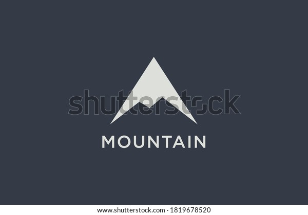 Abstract Mountain Logo. White Mount Silhouette\
Geometric Triangle Shape isolated on Blue Background. Flat Vector\
Logo Design Template\
Element.