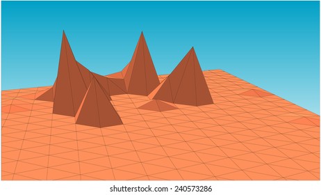 Abstract mountain in low-polygonal style against blue background