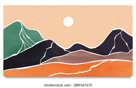 Abstract mountain. Mid century modern minimalist art print. aesthetic backgrounds landscapes. vector illustrations