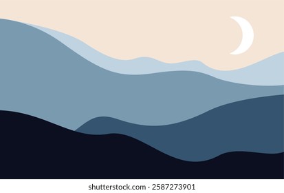Abstract Mountain and Moon Wall Art Background