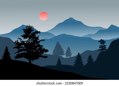 Abstract mountain painting, Abstract background, Premium Vector