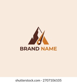 Abstract mountain peak logo design with an arrow element, representing adventure and progress.