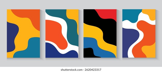 Abstract mountain poster,cards, banner seamless pattern collection. Colorful wave flayer cover background set with geometric textures and nature environment shapes. minimalist, trendy, modern backdrop