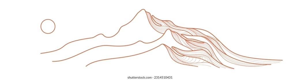 Resumen del paisaje estético de la cordillera. Ilustración de textura vectorial en un estilo lineal simple. Diseño de deportes de aventura y turismo de senderismo