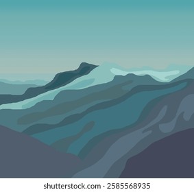 Abstract Mountain Range Illustration: Layered Blue and Teal Peaks with Gradient Sky