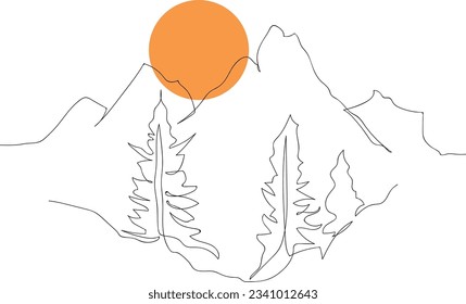 Abstract mountain range landscape, flat scenery background. Vector sunset wallpaper for icon, logo.