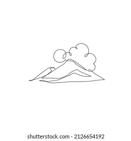 Abstract mountain range landscape, sunny weather scenery concept background. Simple line drawing of mountains. Modern one line nature illustration Vector sunset wallpaper for icon, logo, travel poster
