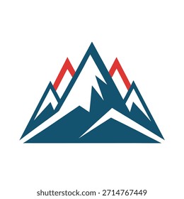 Abstract Mountain Range Logo com picos azuis e vermelhos no fundo branco Palavras-chave montanha, montanhas, pico, alcance, natureza, aventura, viajar.