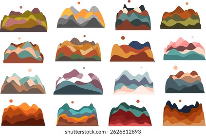 abstract mountain ranges collection, isolated vector illustration 