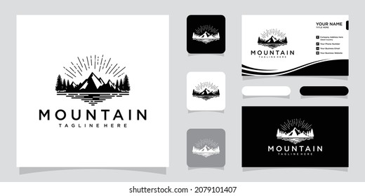 Abstract mountain and river inspiration design logo with business card design.