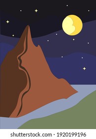 Abstract mountain with the river at moonlight vector illustration EPS10 for cover, poster, paper, print etc.