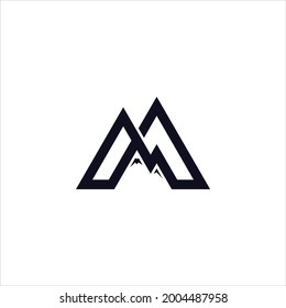 Abstract Mountain Shape Logo with modern letter M vector line art style.
