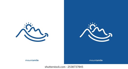 Abstract Mountain Smile Logo. Mountain, Hill, Peaks, Summit and Smile. Mountains Linear Outline Logo Icon Symbol Vector Design Inspiration.