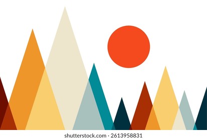 Abstract mountain and sun background design vector wallpaper template