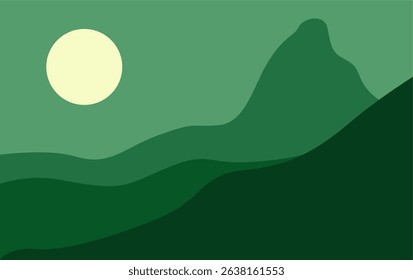 Abstract Mountain With Sun With Green Color Gradient