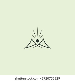 Abstract mountain and sun line art logo with balance and harmony.