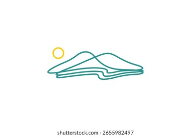 Abstract mountain with sun minimal line art logo icon