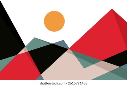 Abstract Mountain and Sun Simple Geometric Background Vector With Colorful Design