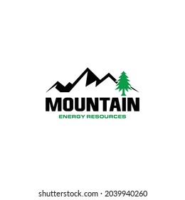 Abstract mountain with tree logo design.
