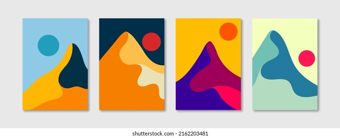 Resumen del fondo de diseño de vectores de montaña y puesta de sol