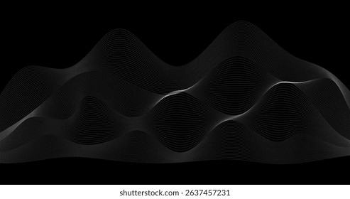Abstract mountain wave of particles on a horizon black background