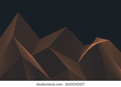 Abstract mountain-like grid of orange lines forming geometric polygon peaks on a dark background