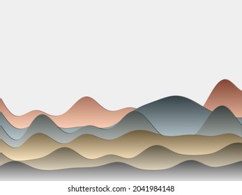 Abstract mountains background. Curved layers in dark colors. Papercut style hills. Artistic vector illustration.