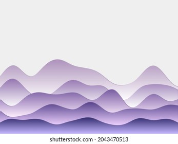 Abstract mountains background. Curved layers in purple colors. Papercut style hills. Vibrant vector illustration.