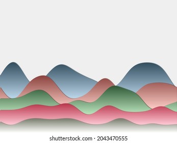 Abstract mountains background. Curved layers in bold colors. Papercut style hills. Awesome vector illustration.