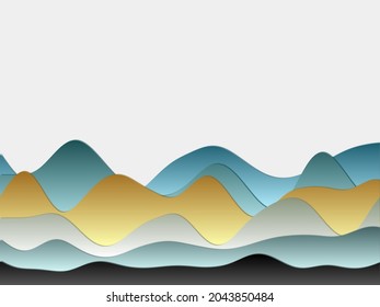 Abstract mountains background. Curved layers in blue and green colors. Papercut style hills. Astonishing vector illustration.