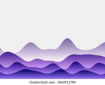 Abstract mountains background. Curved layers in deep purple colors. Papercut style hills. Captivating vector illustration.