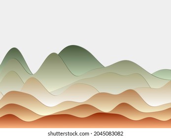 Abstract mountains background. Curved layers in autumn colors. Papercut style hills. Creative vector illustration.