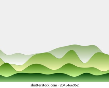 Abstract mountains background. Curved layers in light green colors. Papercut style hills. Elegant vector illustration.