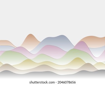Abstract mountains background. Curved layers in soft colors. Papercut style hills. Artistic vector illustration.