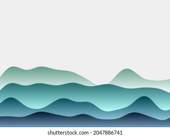 Abstract mountains background. Curved layers in dark mint colors. Papercut style hills. Classy vector illustration.