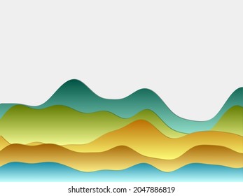 Resumen del fondo de las montañas. Las capas curvadas en colores verde azulado de contraste. Colinas estilo Papercut. Ilustración vectorial artística.