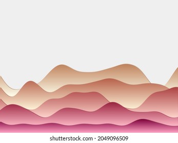 Abstract mountains background. Curved layers in orange pink colors. Papercut style hills. Appealing vector illustration.