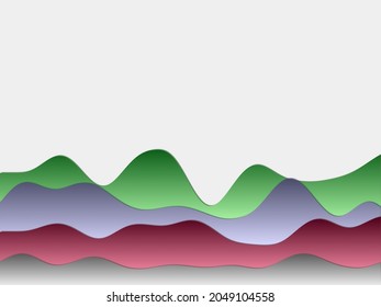 Abstract mountains background. Curved layers in contrast colors. Papercut style hills. Artistic vector illustration.