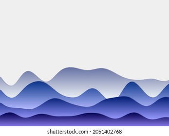 Abstract mountains background. Curved layers in indigo colors. Papercut style hills. Cool vector illustration.