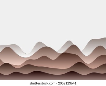 Abstract mountains background. Curved layers in brown colors. Papercut style hills. Authentic vector illustration.