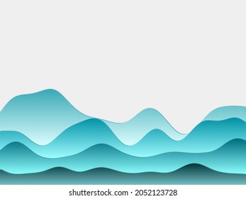 Abstract mountains background. Curved layers in cyan colors. Papercut style hills. Awesome vector illustration.