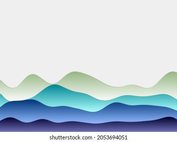 Abstract Mountains Background. Curved Layers In Yellow Green Blue Colors. Papercut Style Hills. Vibrant Vector Illustration.