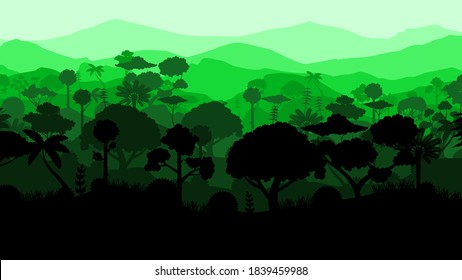 Abstract Mountains Background Nature Tropical Jungle With Trees Forest Vector Design Style Silhouette