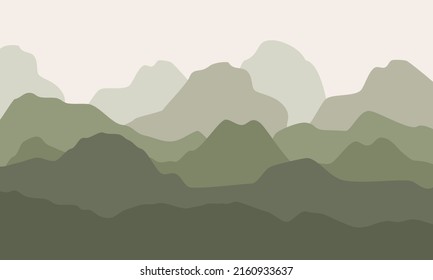 Abstract mountains background. Vector illustration with calm mountain range. Green earthy peaks and cliffs silhouette