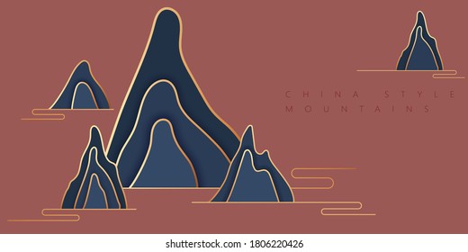 Montañas abstractas, ilustración de estilo de marea nacional china, ilustración vectorial tradicional china