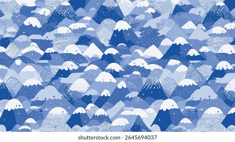Abstract mountains decorate whimsical patterned alpine landscape background illustration