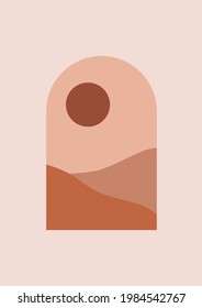 Abstract mountains desert and sun modern minimalistic landscape digital contemporary art print. 